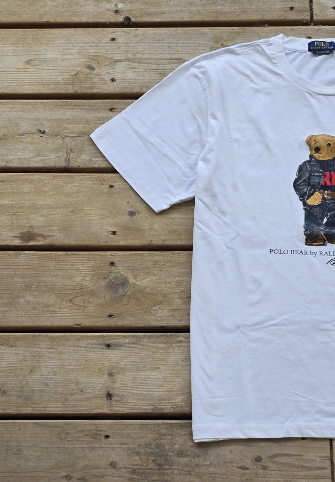 Polo Ralph Lauren Classic Fit Polo Bear Denim Crewneck Jersey T-Shirt White