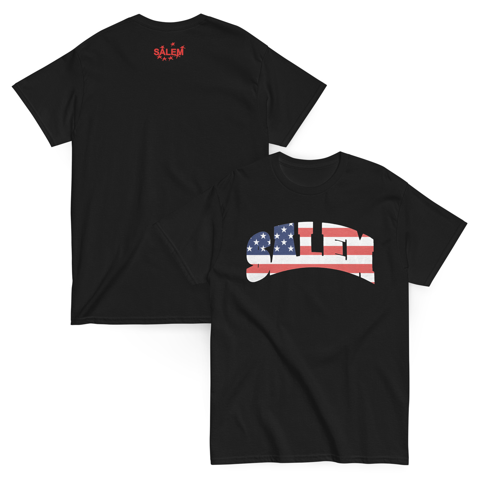 SALEM WITCH HOUSE BAND COLLEGIATE TEE BLACK/USA FLAG S4LEM MERCH RARE