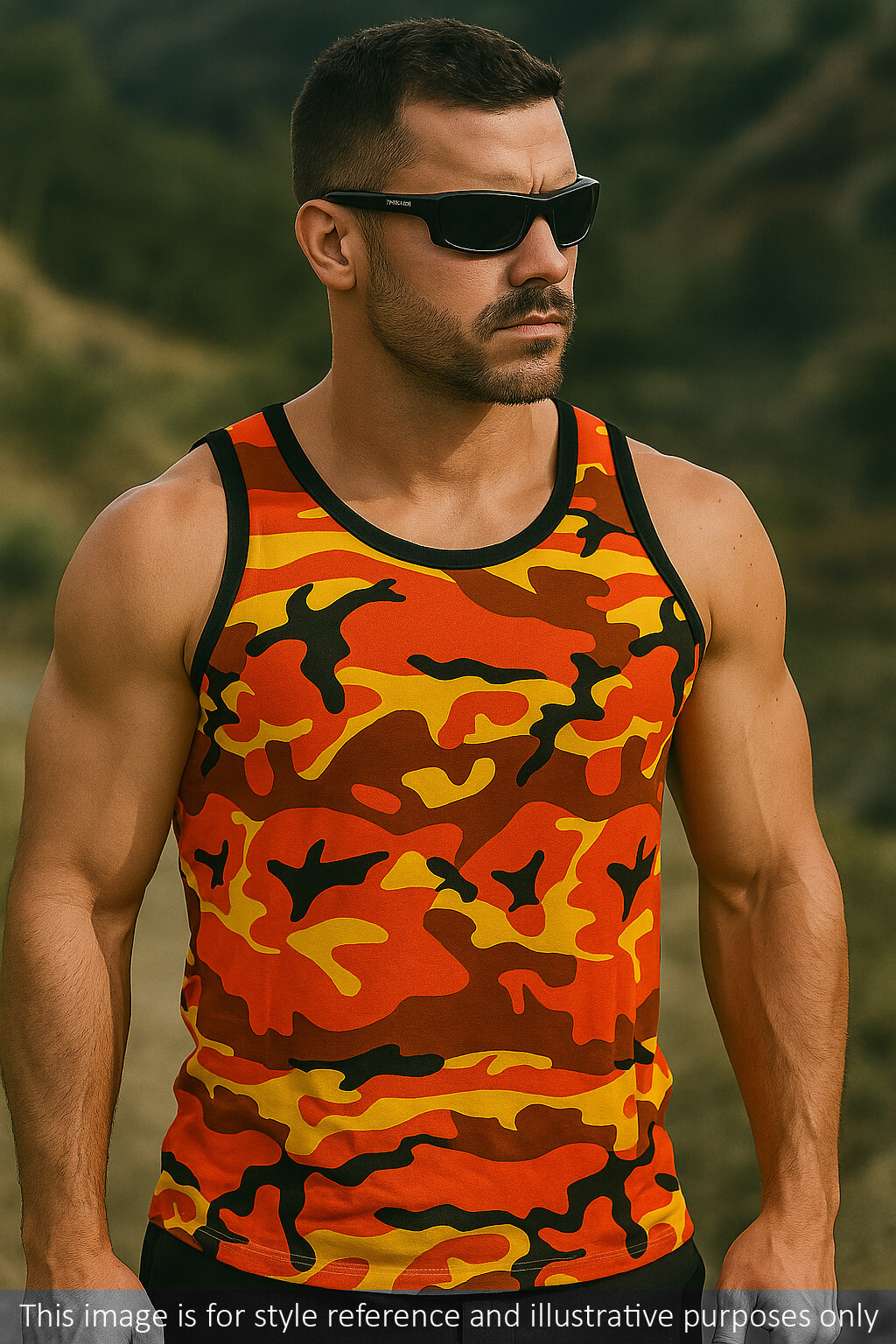 Army Military US American Sleeveless Olive Camo Urban Camouflage Cotton Vest Top