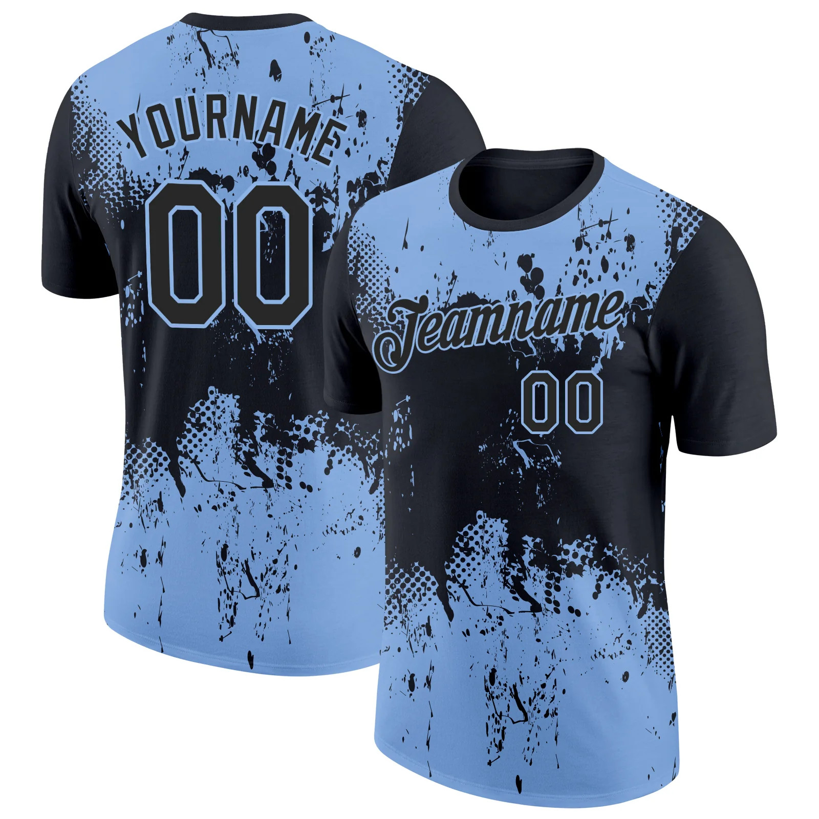 Custom Light Blue Splatter Art Performance T-Shirt Personalized Gift for Men