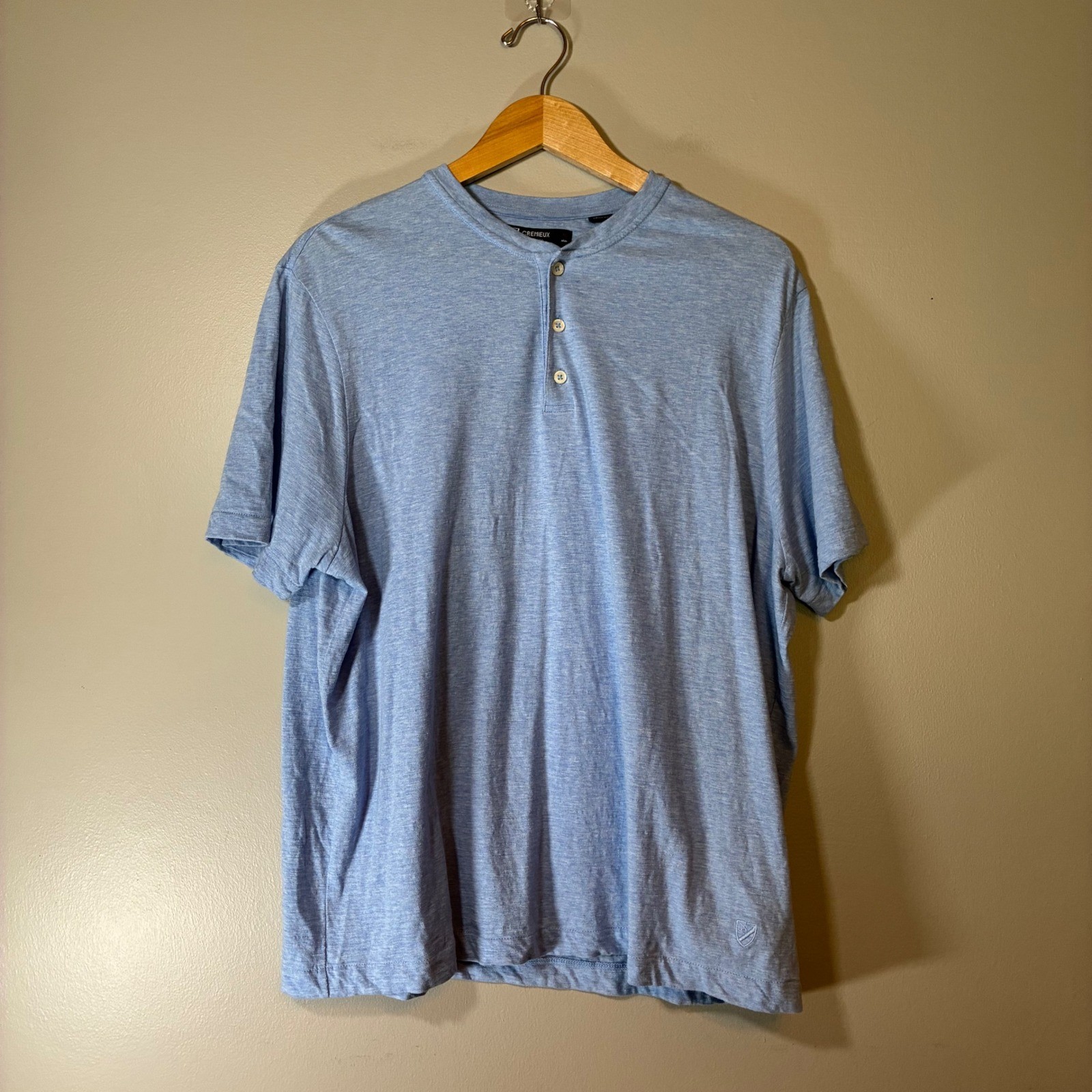 Cremieux Classics Mens XL Blue Heathered Cotton Short Sleeve Henley Shirt Logo