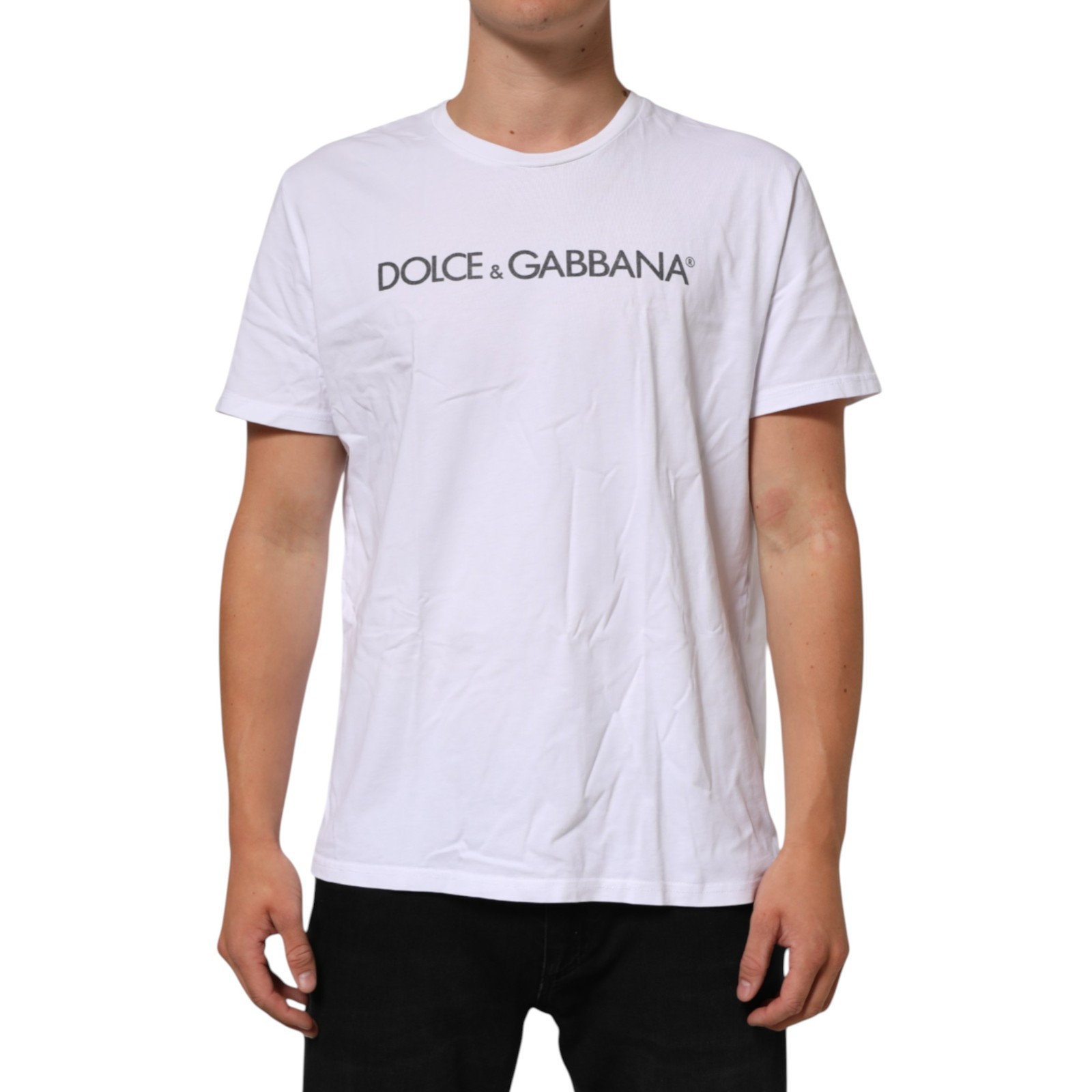 DOLCE & GABBANA T-shirt White Logo Print Cotton Crew Neck IT52/US42/XL 600usd