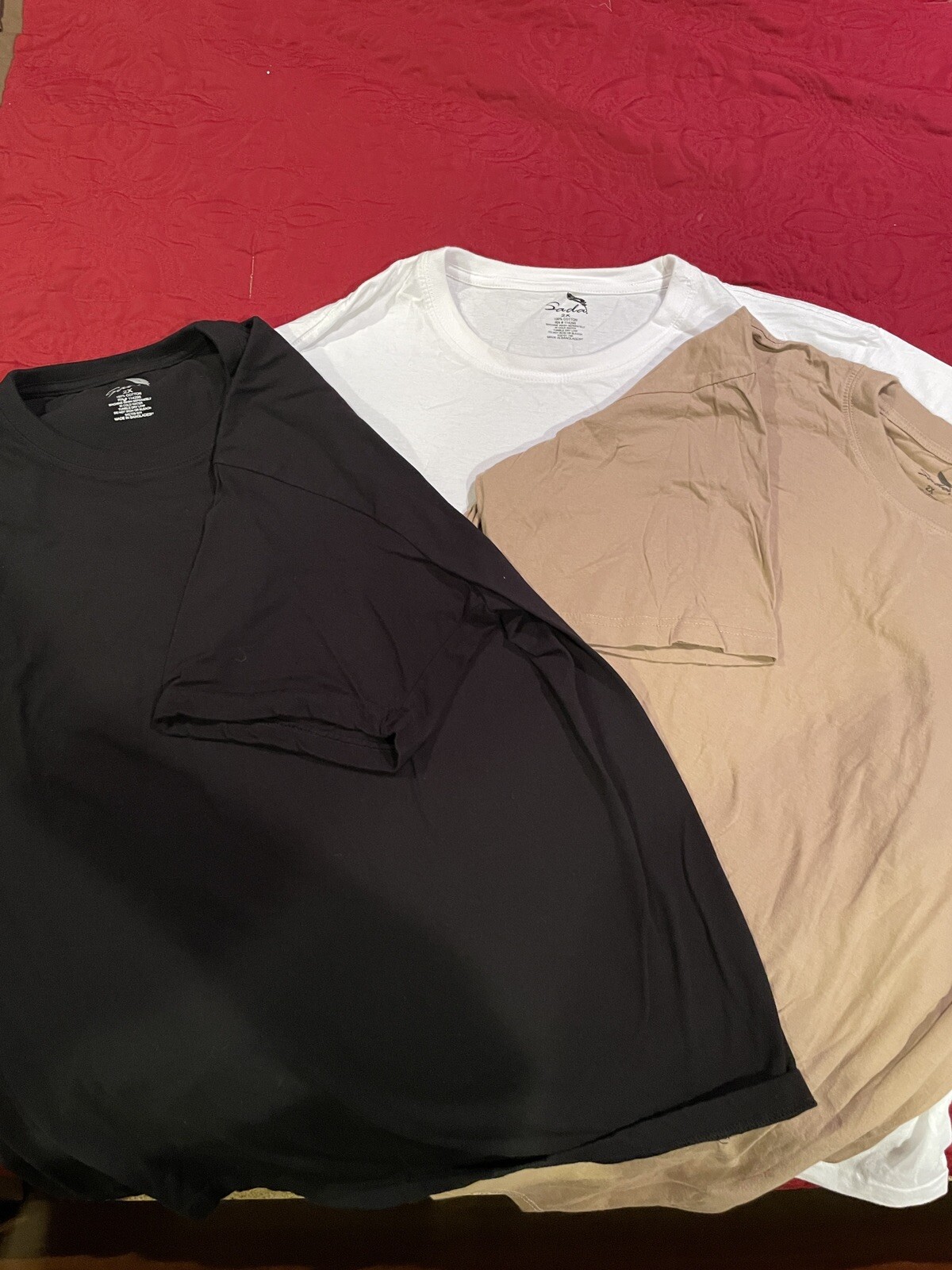3 Sada T-Shirt Solid Black, White,Tan Short Sleeve V-Neck 100% Cotton Men&rsquo;s 2XL