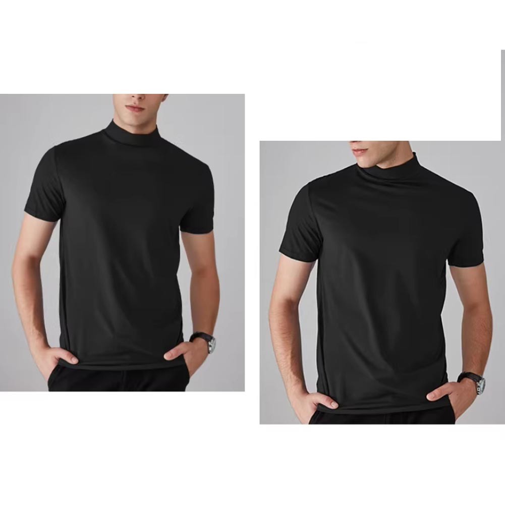 Men&rsquo;s Regular Fit Short Sleeve T Shirt Half High Collar Solid Color Casual