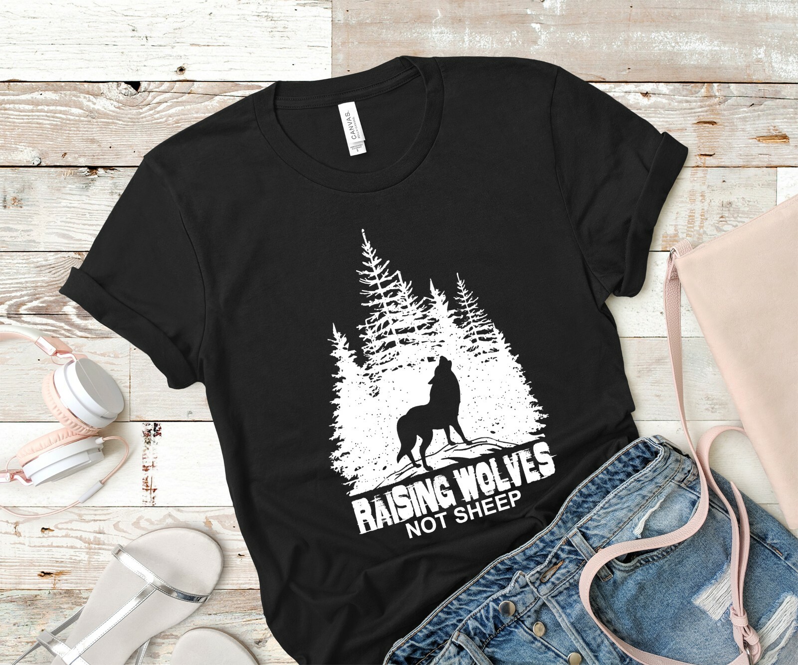 Messy Buns and Loaded Guns Raising Wolves Not Sheep T-Shirt Trump Shirt Mom Tee
