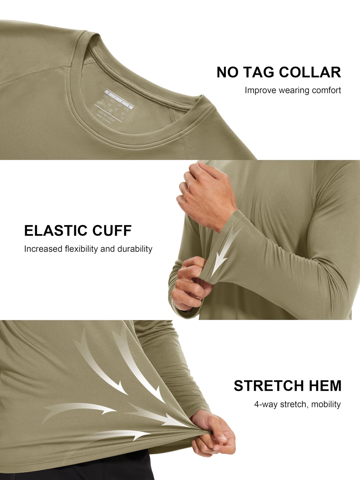Mens Long Sleeve UPF50+ Shirts Sun Protection Athletic Shirt Quick Dry Workout T
