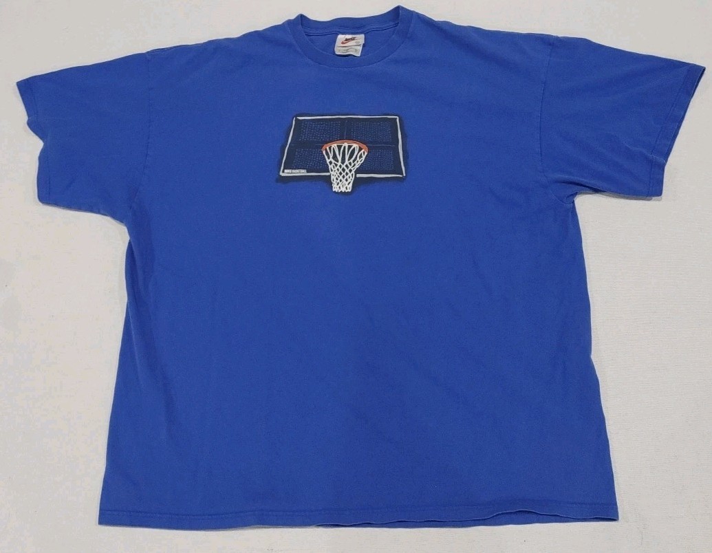 Vintage Nike Basketball Shirt Blue Graphic Sketch Art Made USA 90s Adult XXL 2XL