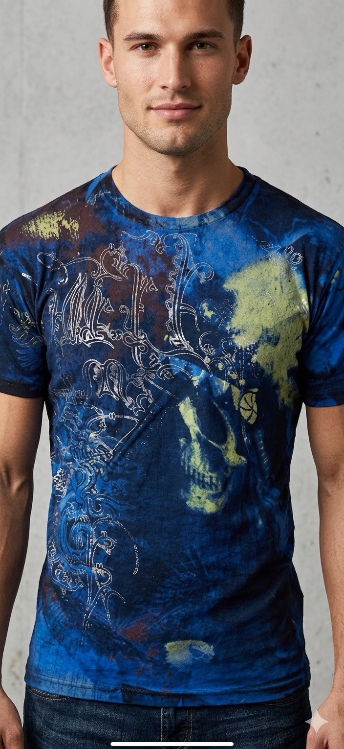 Rare $62 AFFLICTION Blue PORTRAIT Short Sleeve Slim Fit Y2K T-shirt NWT