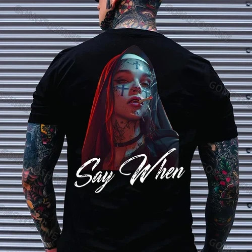 SAY WHEN Smoking Nun Print Men&rsquo;s T-Shirt, Hoodie