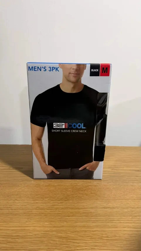 32 Degrees Cool Men&rsquo;s T-Shirt 3 Pack Quick Dry Stretch Crew Neck Black Size Med