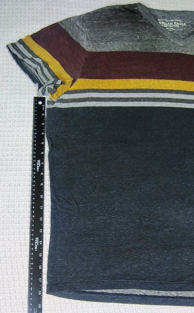 American Eagle Tee XXL Navy Maroon Grey Yellow Stripes Athletic Fit Y2K Preppy