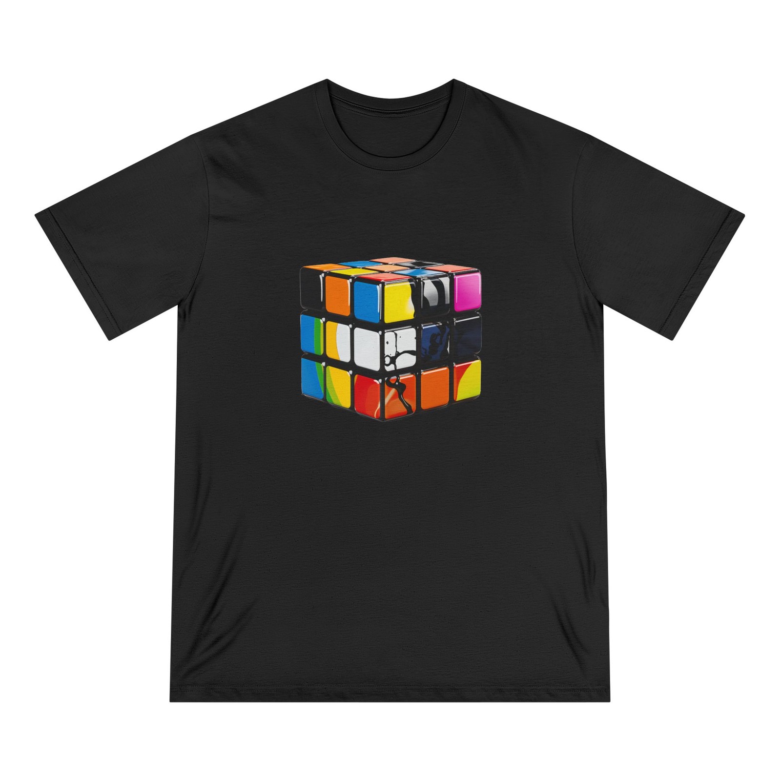 Melting Rubik&rsquo;s Cube Organic T-Shirt, Unique Colorful Design, Soft Quality Tee