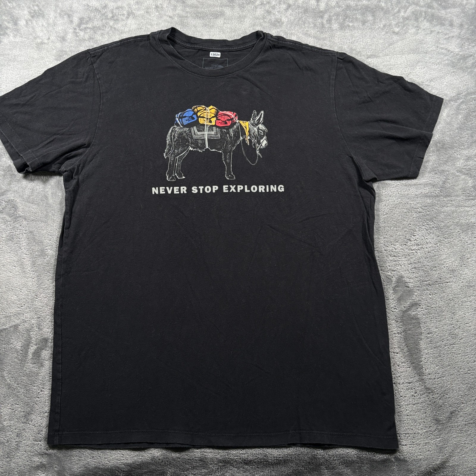 The North Face T-Shirt Mens Large Black Logo Donkey Never Stop Exploring Graphic