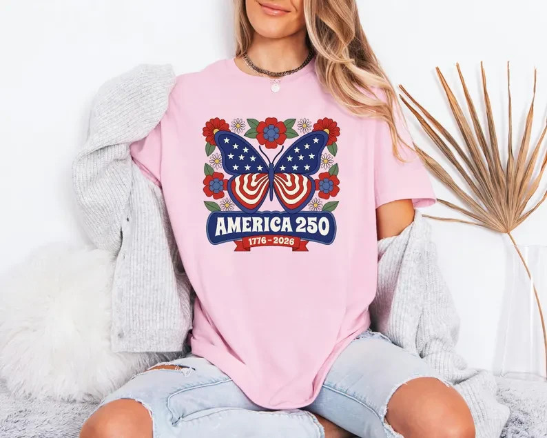 USA 250th Anniversary Top, Patriotic Floral Apparel, 4th Of July T-Shirt S-5XL