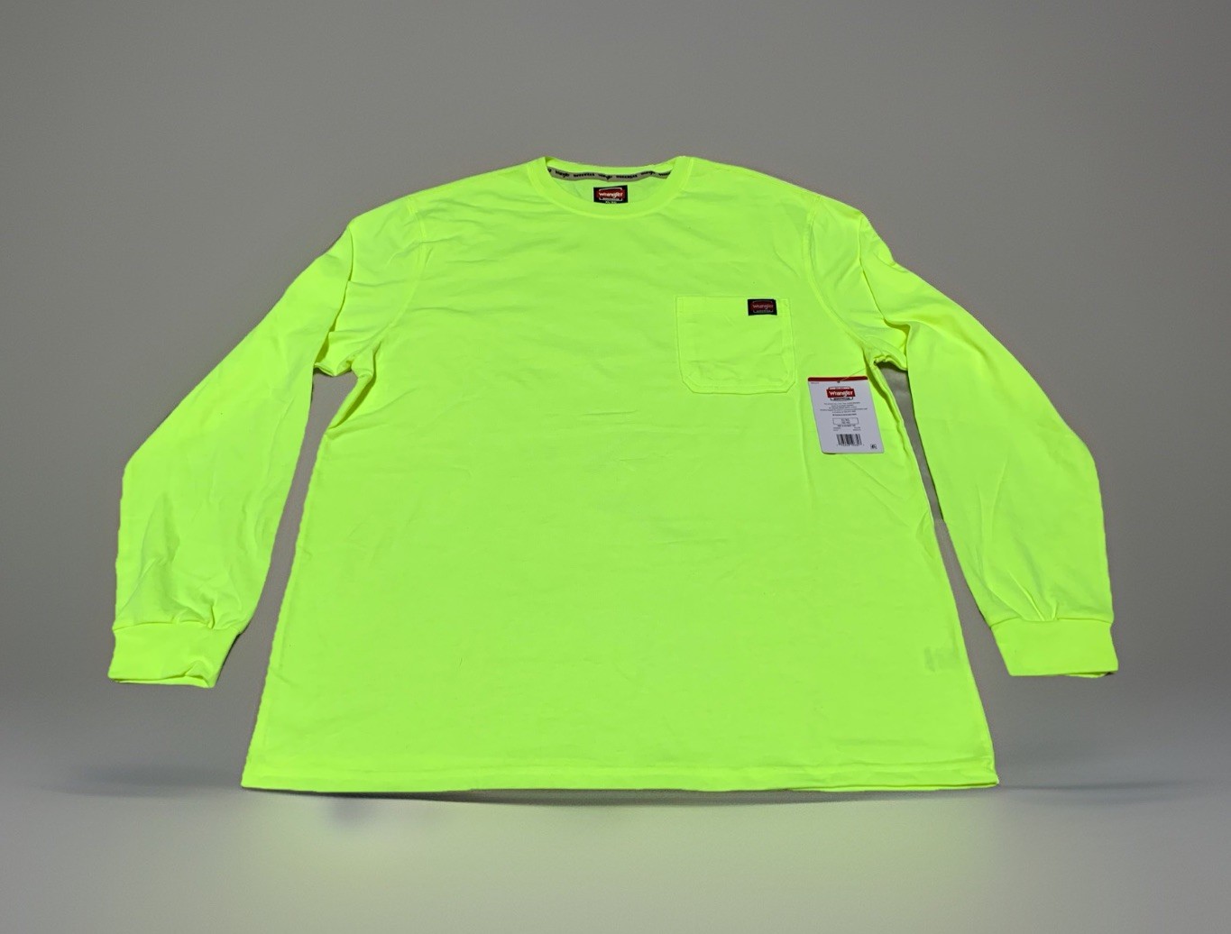 NEW Wrangler Workwear Men&rsquo;s Hi-Vis Yellow Long Sleeve Pocket T-Shirt Size 3XL