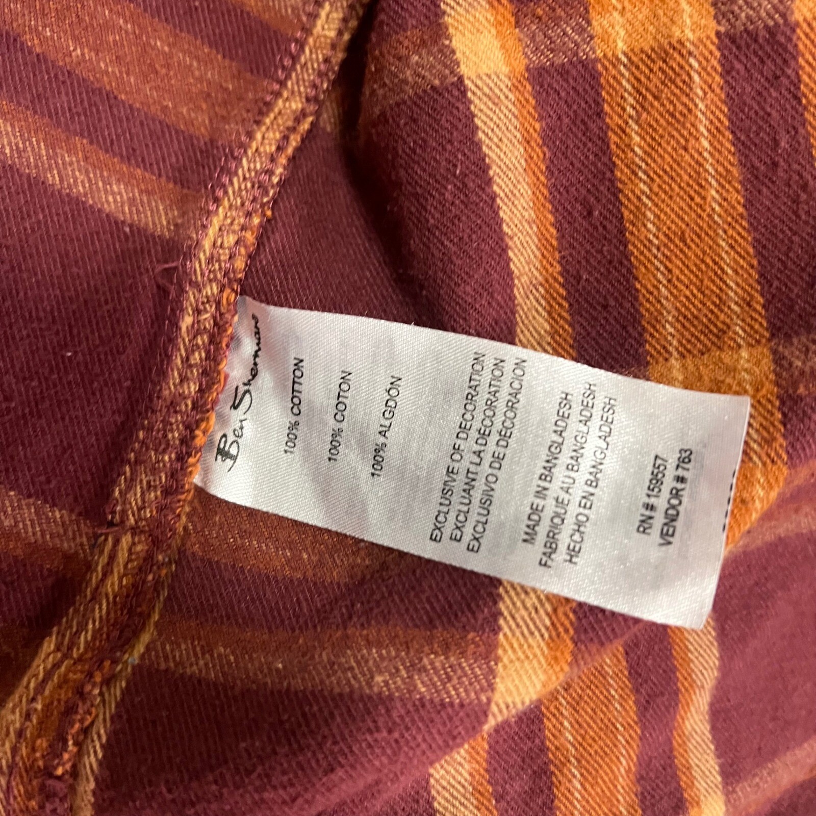 Ben Sherman Mens XL Plaid Red Orange Long Sleeve Flannel Shirt Punk Blitz GBH