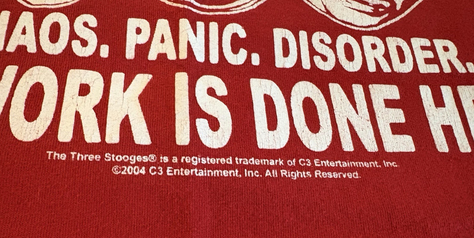 The Three Stooges Chaos Panic Disorder Red T-Shirt Size XXL 2004
