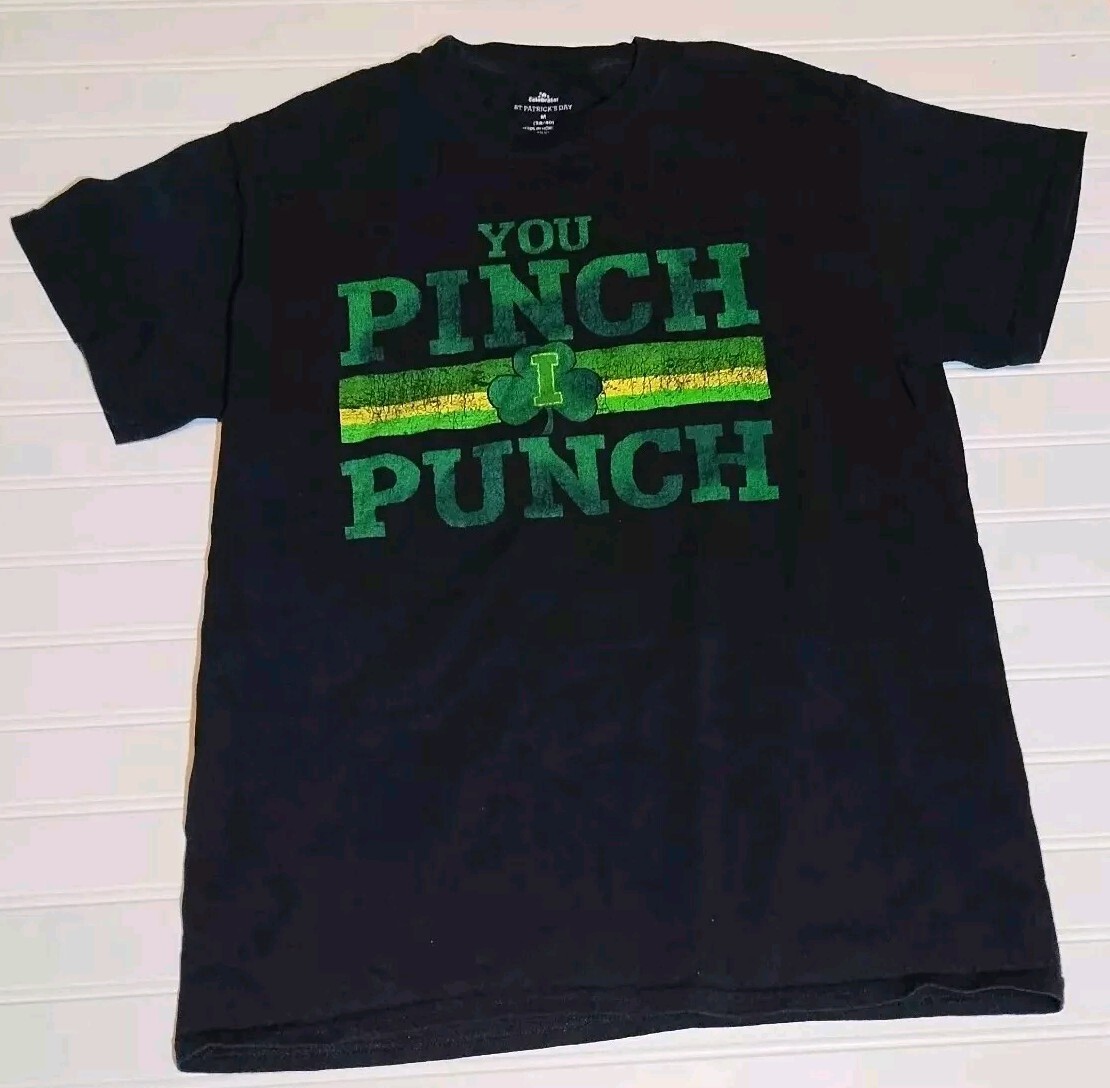 Celebrate St. Patrick&rsquo;s Day T-Shirt You Pinch I Punch Size Md 38/40 Black Green