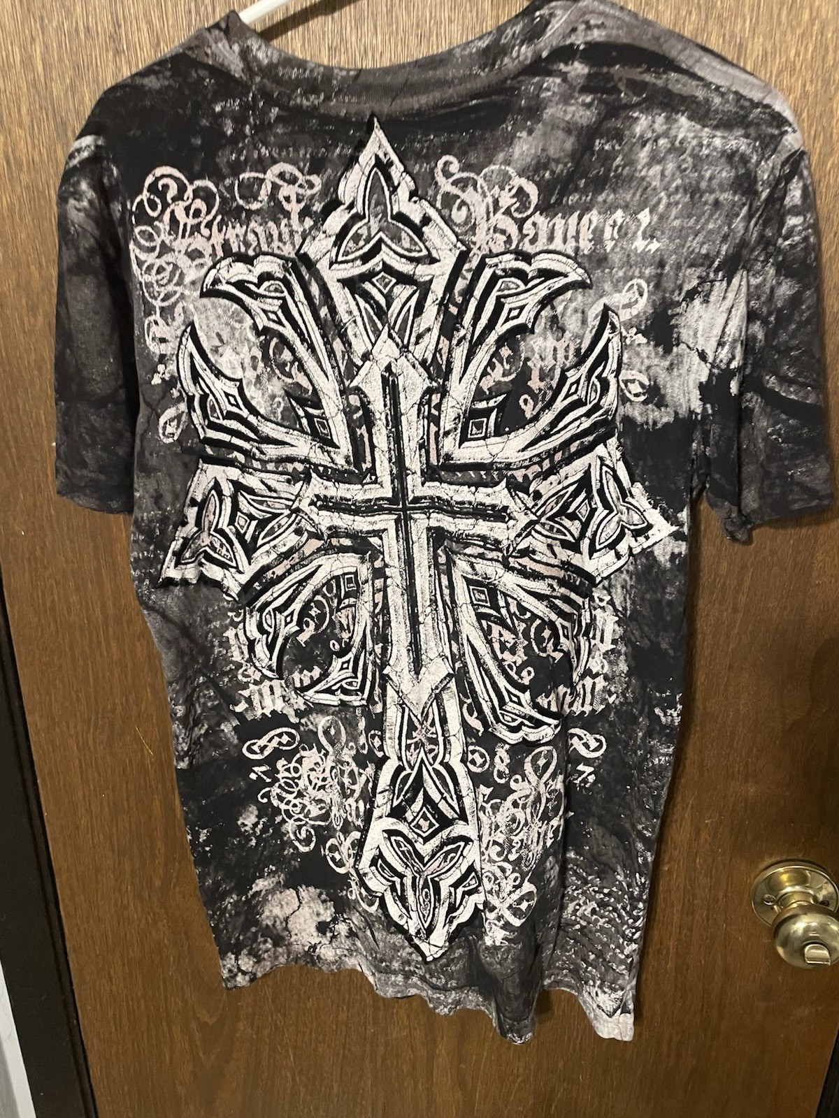 Raw State Premium Redemption Flocked Cross T Shirt Mens M Acid Wash Gothic Y2K