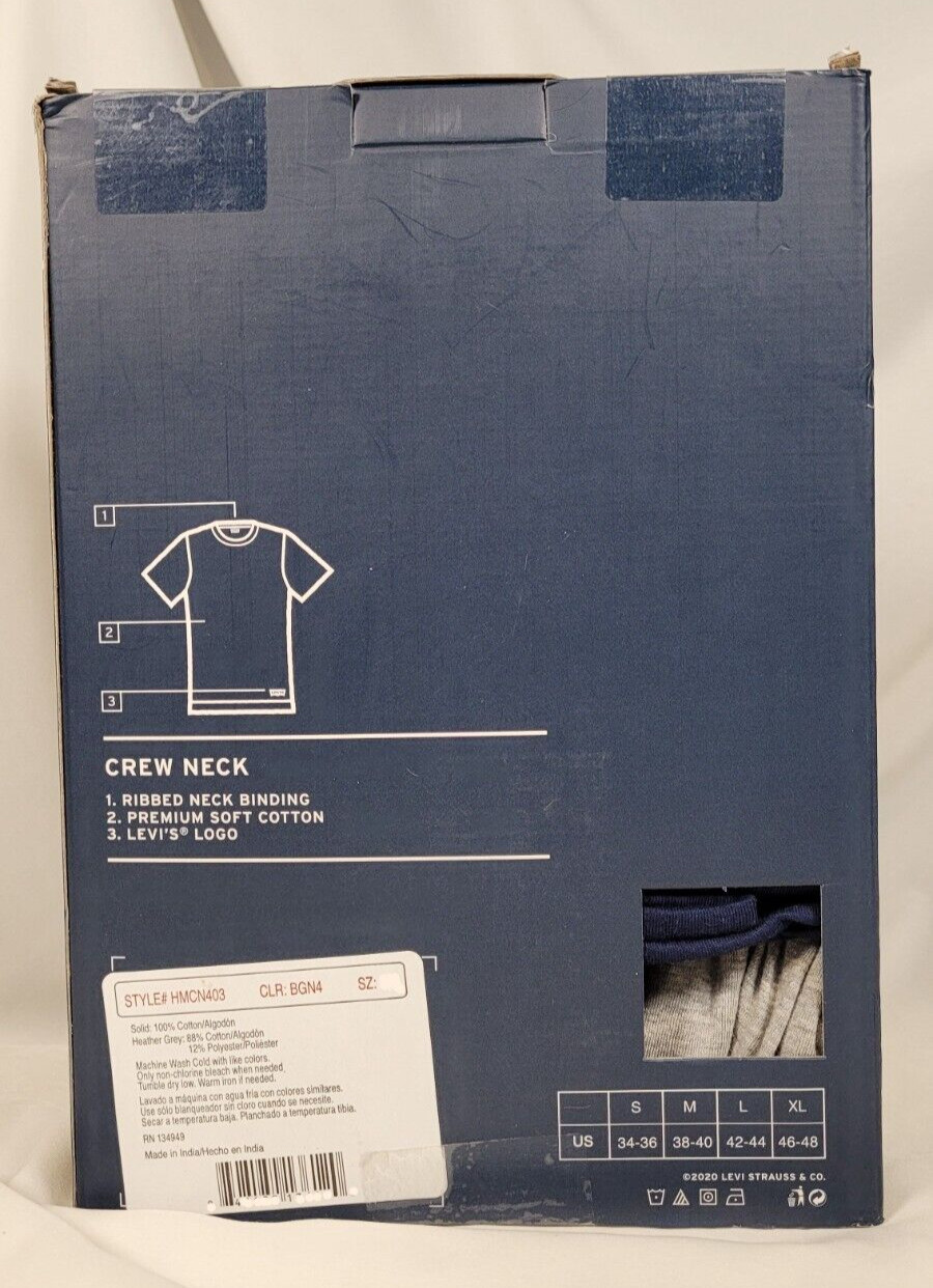 Levi&rsquo;s 4 Pk Crew Neck T-Shirts Small White Navy Gray, 100% Premium Cotton Levis