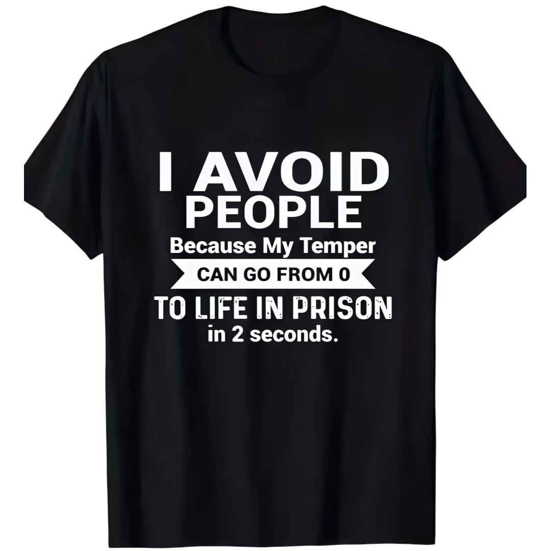 Men&rsquo;s Black Cotton Graphic T-Shirt – « I Avoid People » Funny Print, Round Neck