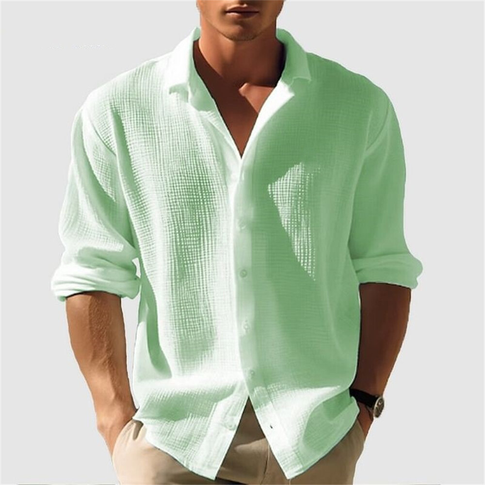 Men&rsquo;s Waffle Shirt Casual Slim Shirts Long Sleeve Button Down Tops Blouse