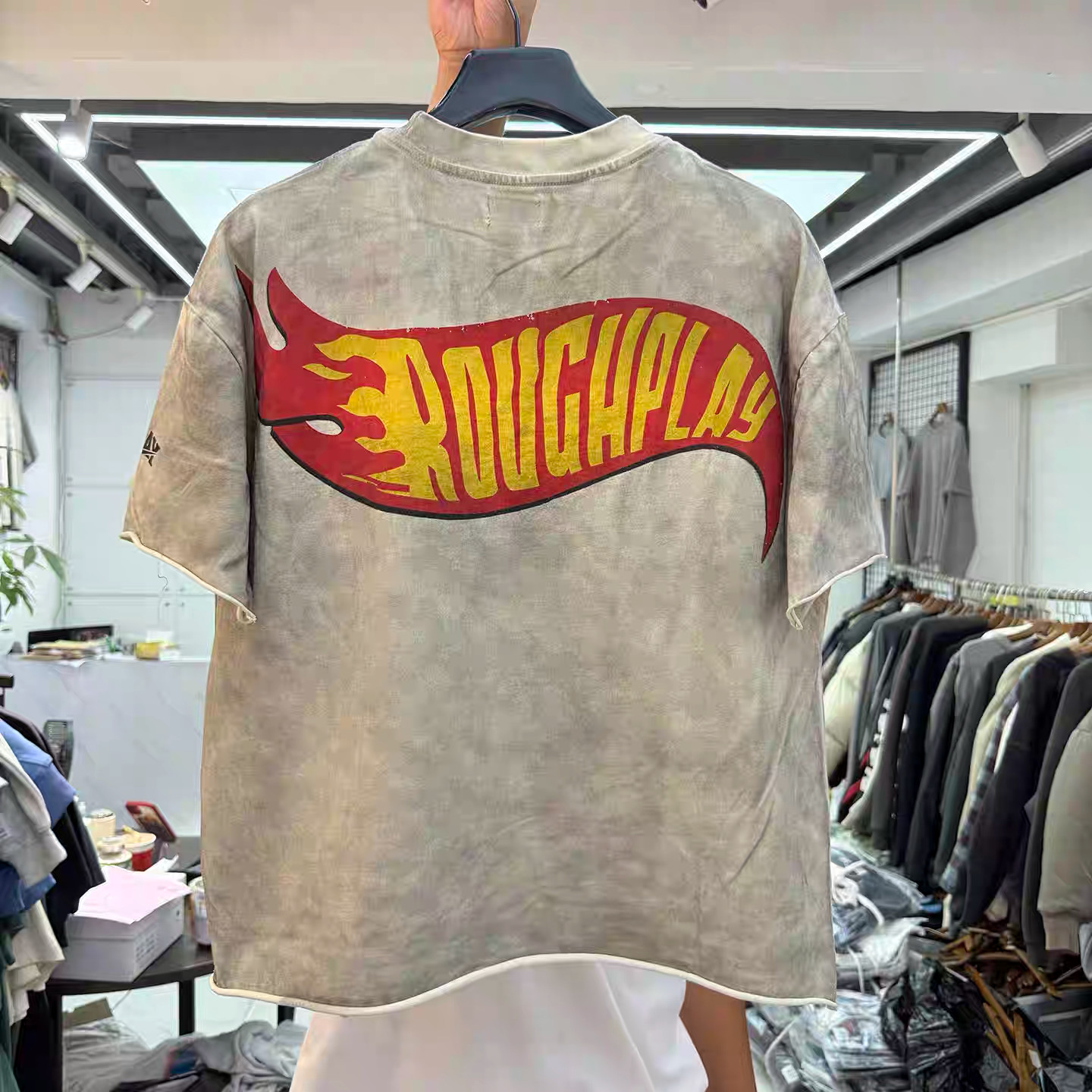 t shirt vintage European and American retro old flame car letter print cut short