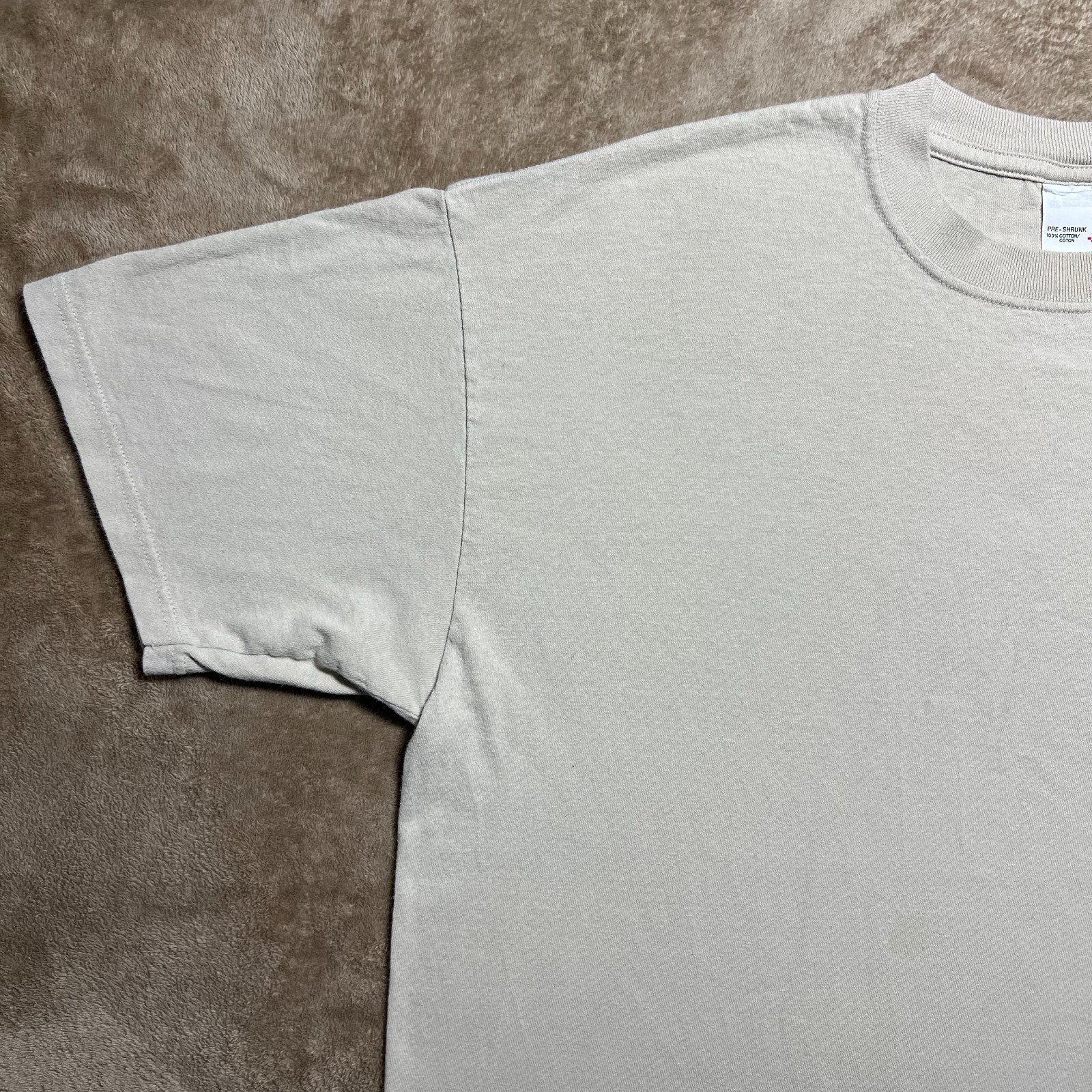 Vintage Y2K Blank T Shirt Mens XL Beige Cotton Basic Minimal Tee Anvil Tag