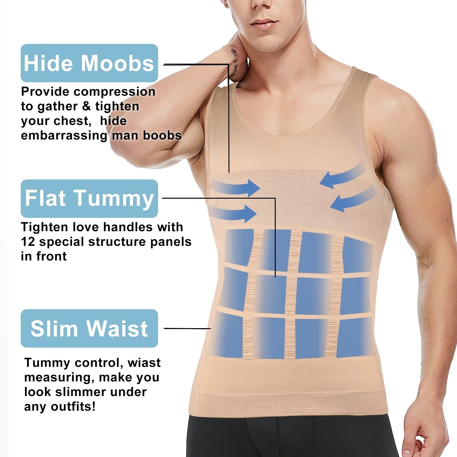 3 Pack Men&rsquo;s Compression Shirt Slimming Body Shaper Vest Tummy Control Shapewear