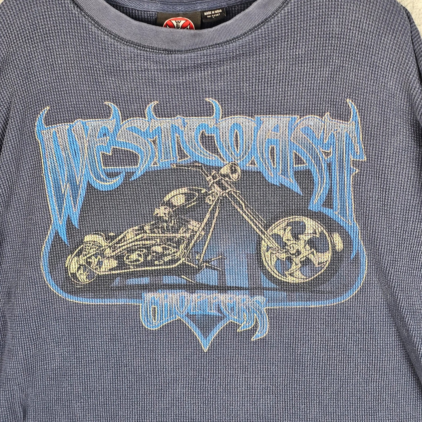 West Coast Choppers Shirt Men Large Jesse James Thermal Graphic Biker Waffle Y2K