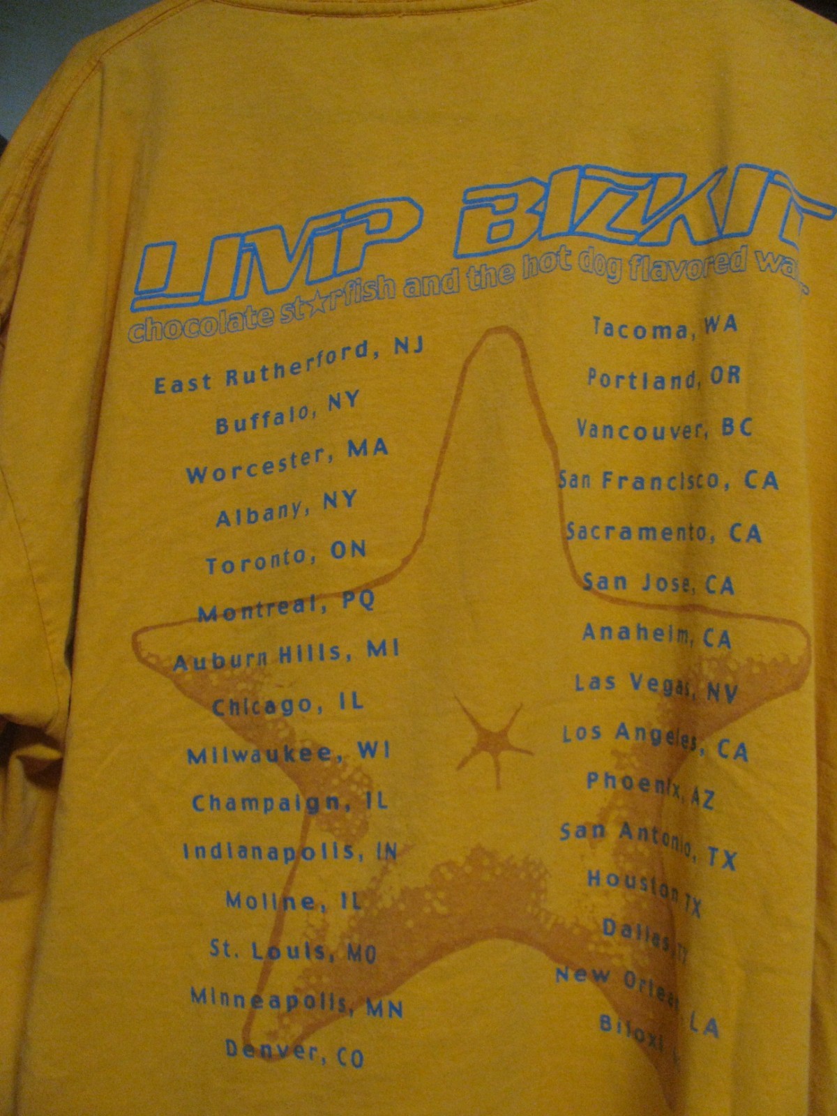 2001 LIMP BIZKIT ORIGINAL SHIRT DOUBLE SIDED CHOCOLATE STARFISH TOUR ADULT XL