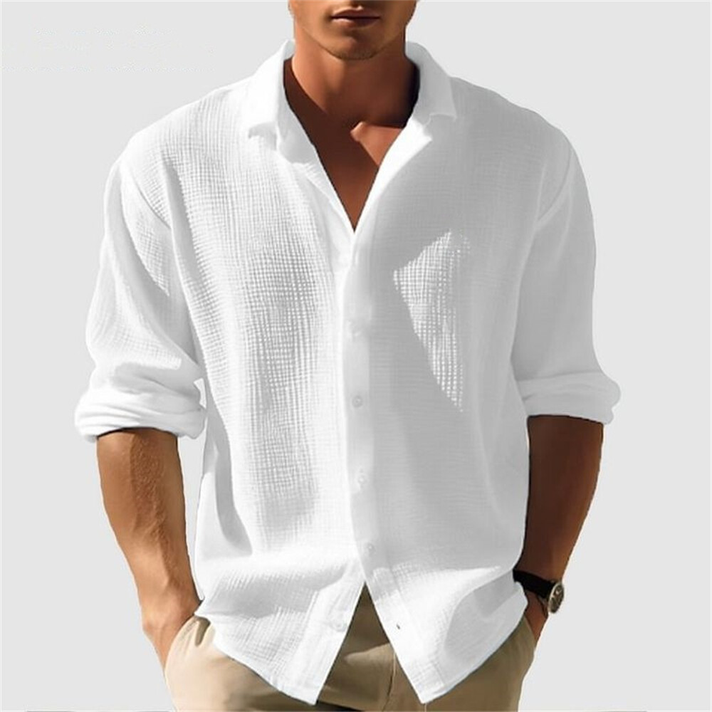 Men&rsquo;s Waffle Shirt Casual Slim Shirts Long Sleeve Button Down Tops Blouse