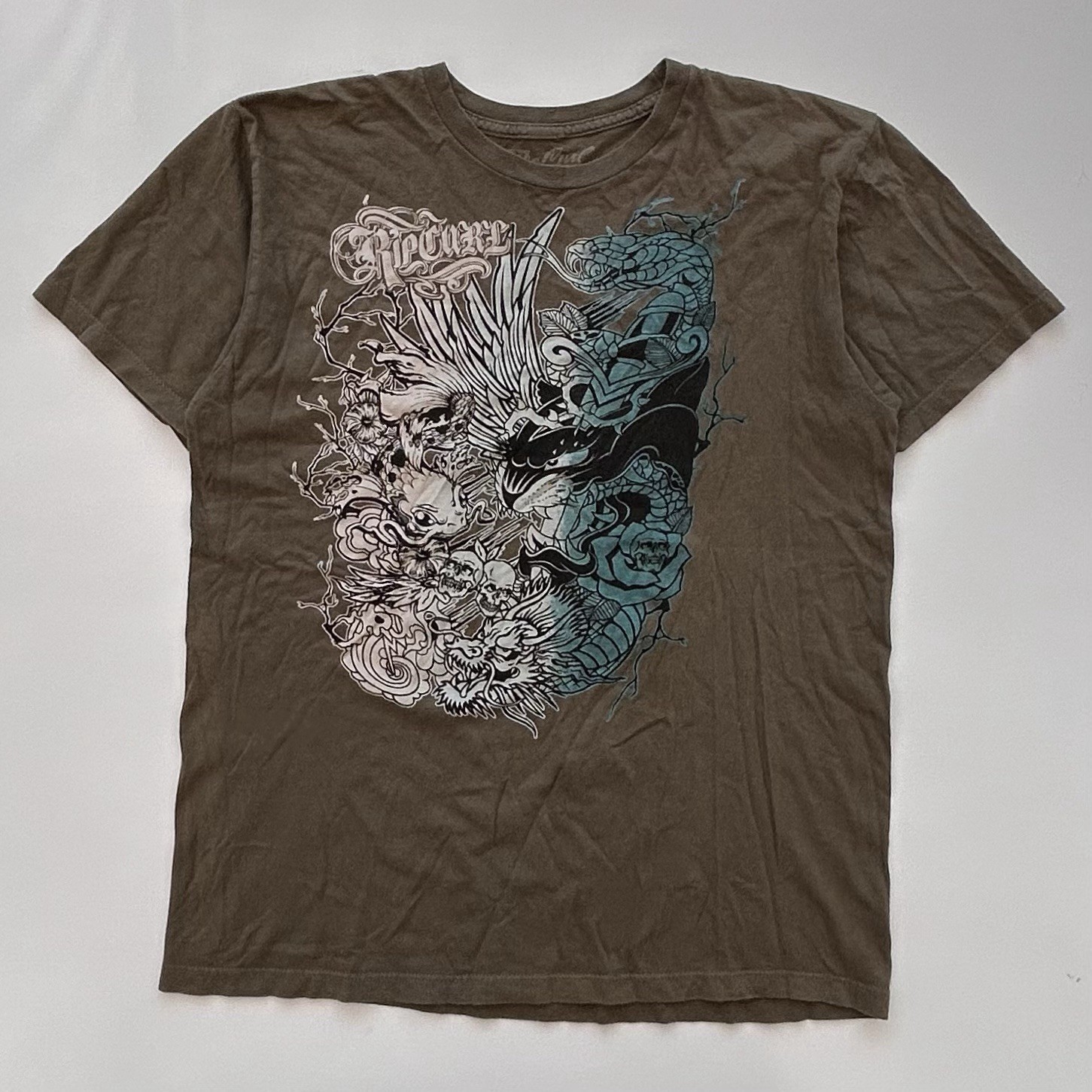 Vintage Y2K Rip Curl Surfer Surf Beach Cyber Graphic T Shirt Men’s Medium Slim