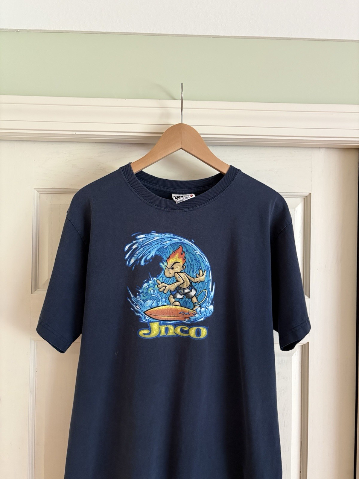 Vintage 90’s JNCO Flamehead Surf Navy Skate Streetwear Tee Size XL