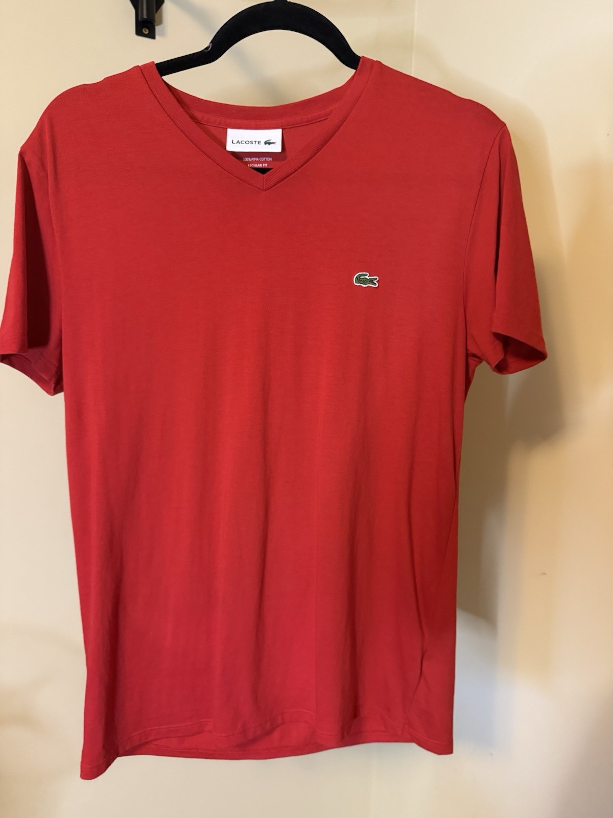 Lacoste Red Pima Cotton Jersey Crocodile Logo V-Neck T-Shirt Men&rsquo;s M