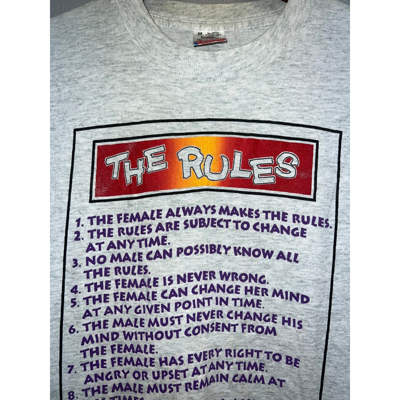 Vintage The Rules Shirt The Female Is Never Wrong Gray Graphic Tee 90s 1990s M