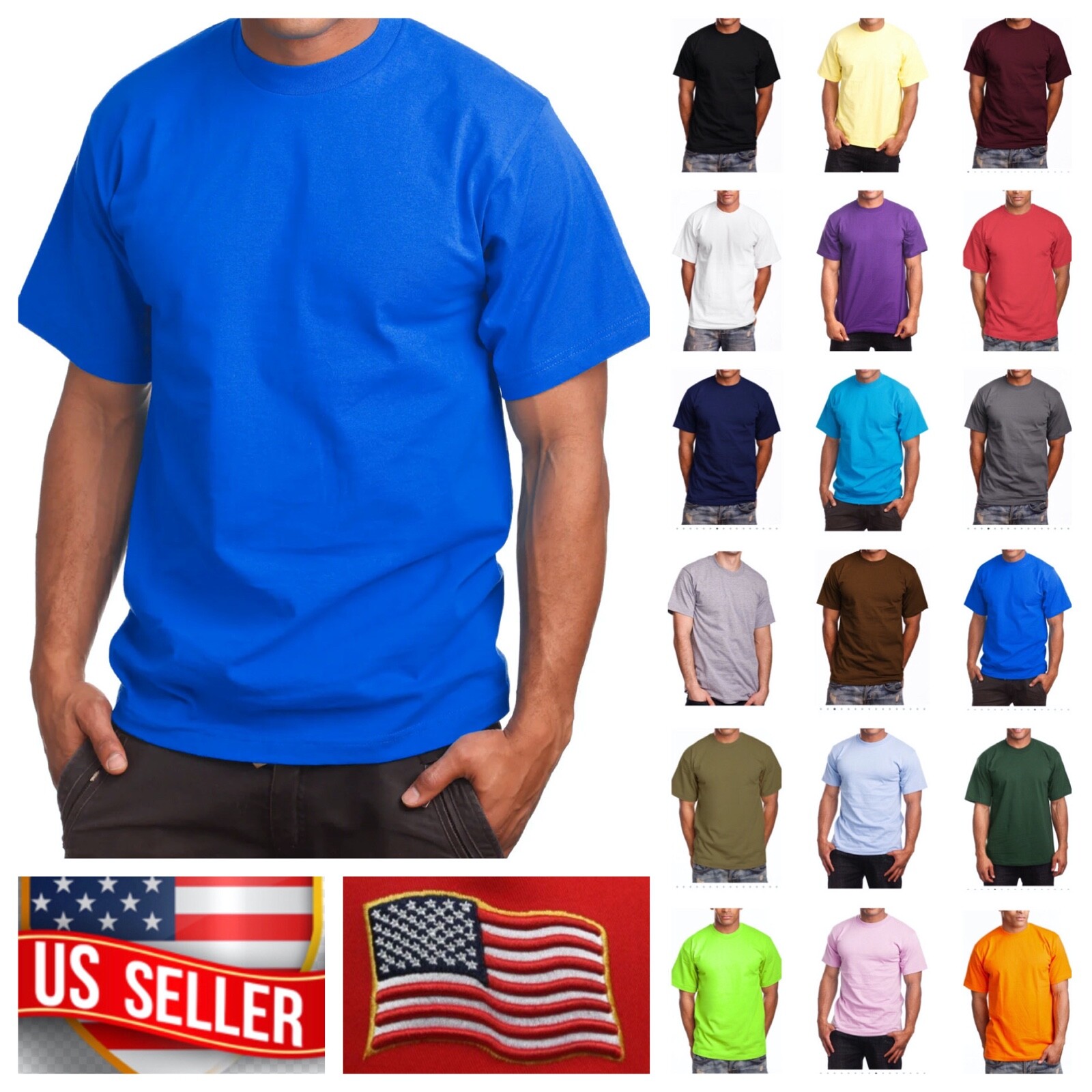 Mens Big and Tall Heavy Weigh Plain T-Shirt Crew Neck Camo Basic Solid Tee S-7X