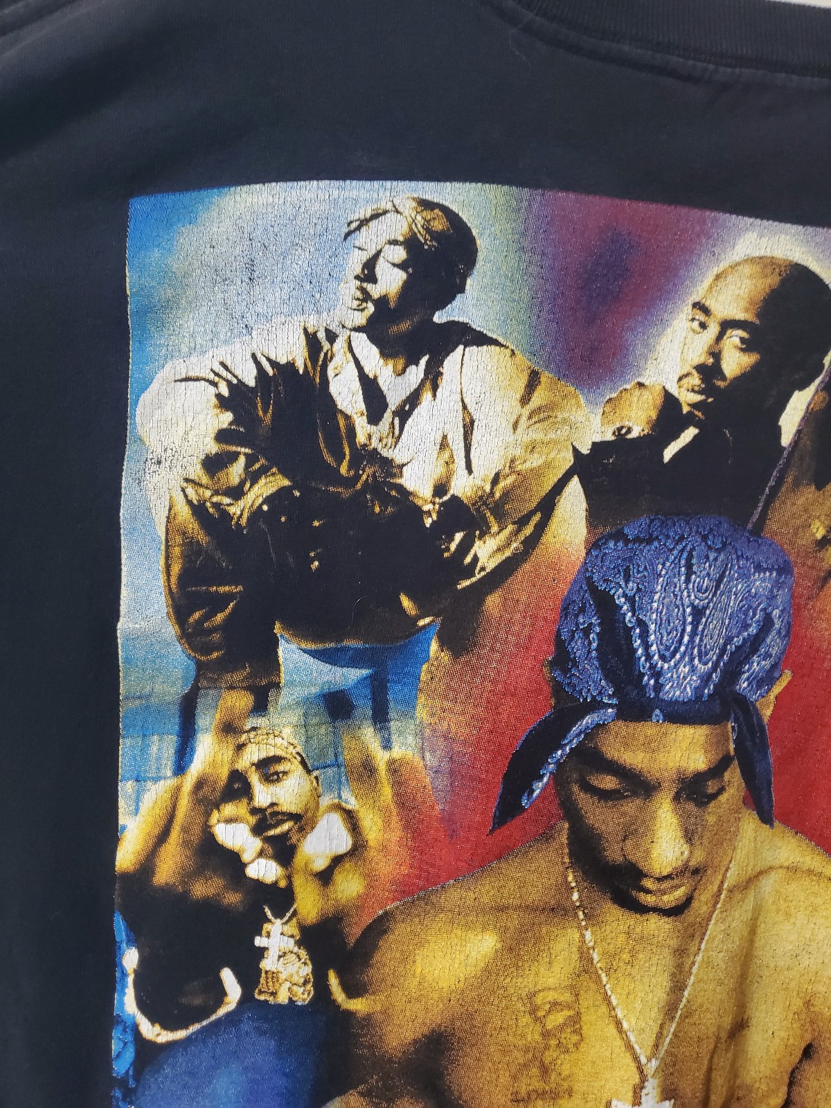 Vintage 90s « In Memory Of » 2PAC Tupac Big Face AOP Rap 2-Sided Men&rsquo;s T-Shirt XL