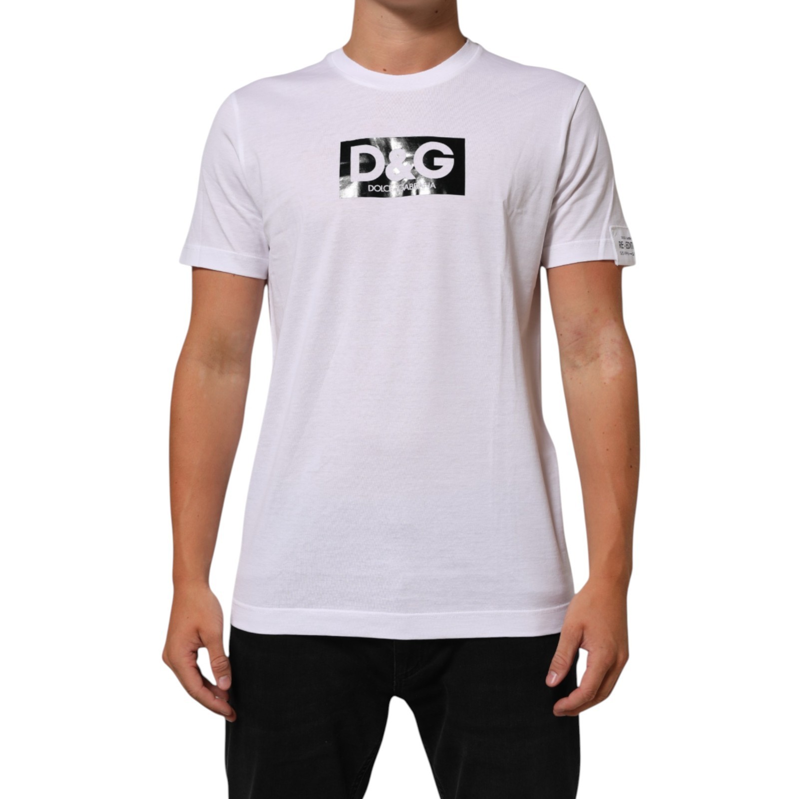 DOLCE & GABBANA T-shirt White Logo Print Cotton Crew Neck IT52/US42/XL 680usd