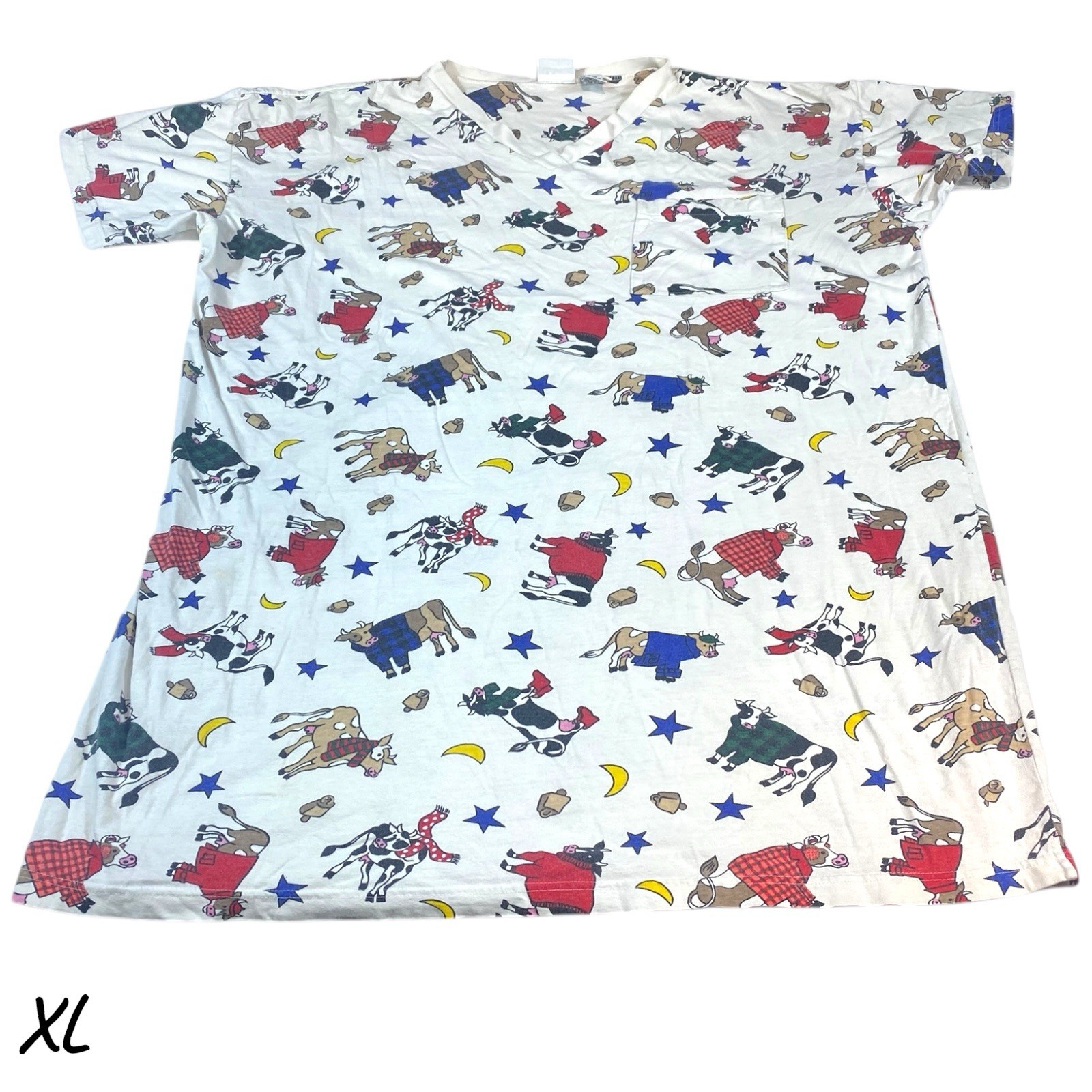 VTG T Shirt Nightgown 90s Women&rsquo;s XL Sleep Cows USA Soft Sleeping White Cotton