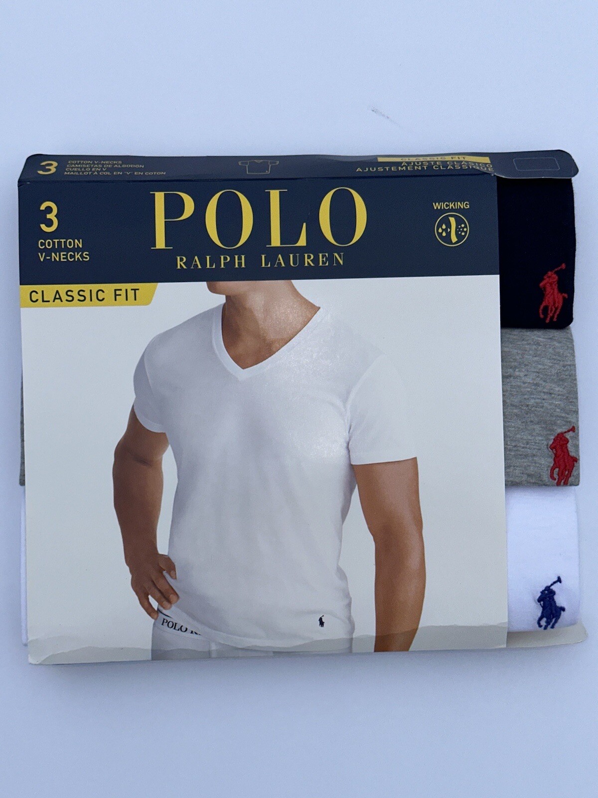 Polo Ralph Lauren Men&rsquo;s Navy-Gray-White Classic Fit V-Neck Shirt 3 Pack Medium