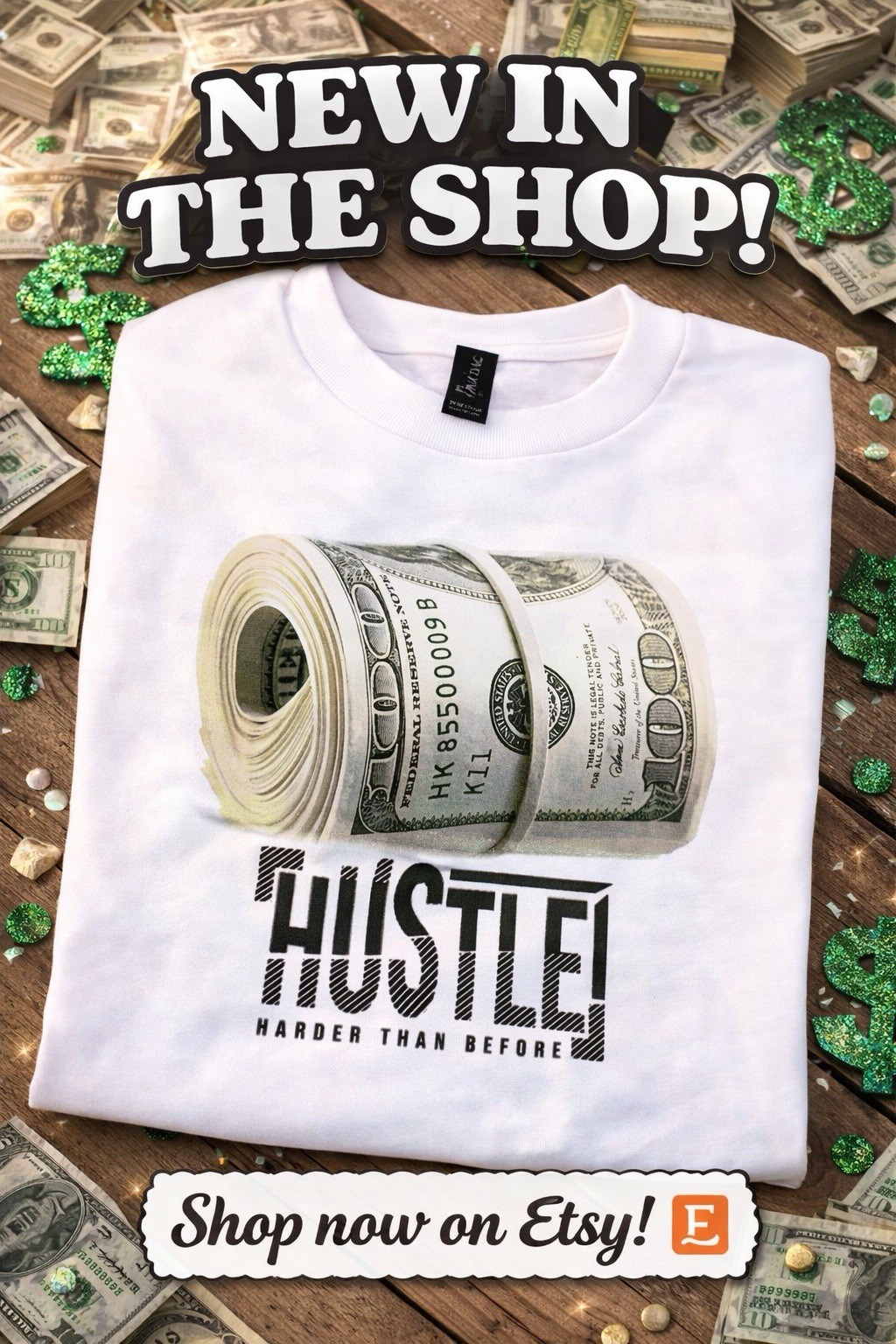 Hustle Money Roll Graphic Tee Multicolor Crew Neck Short Sleeve One Size