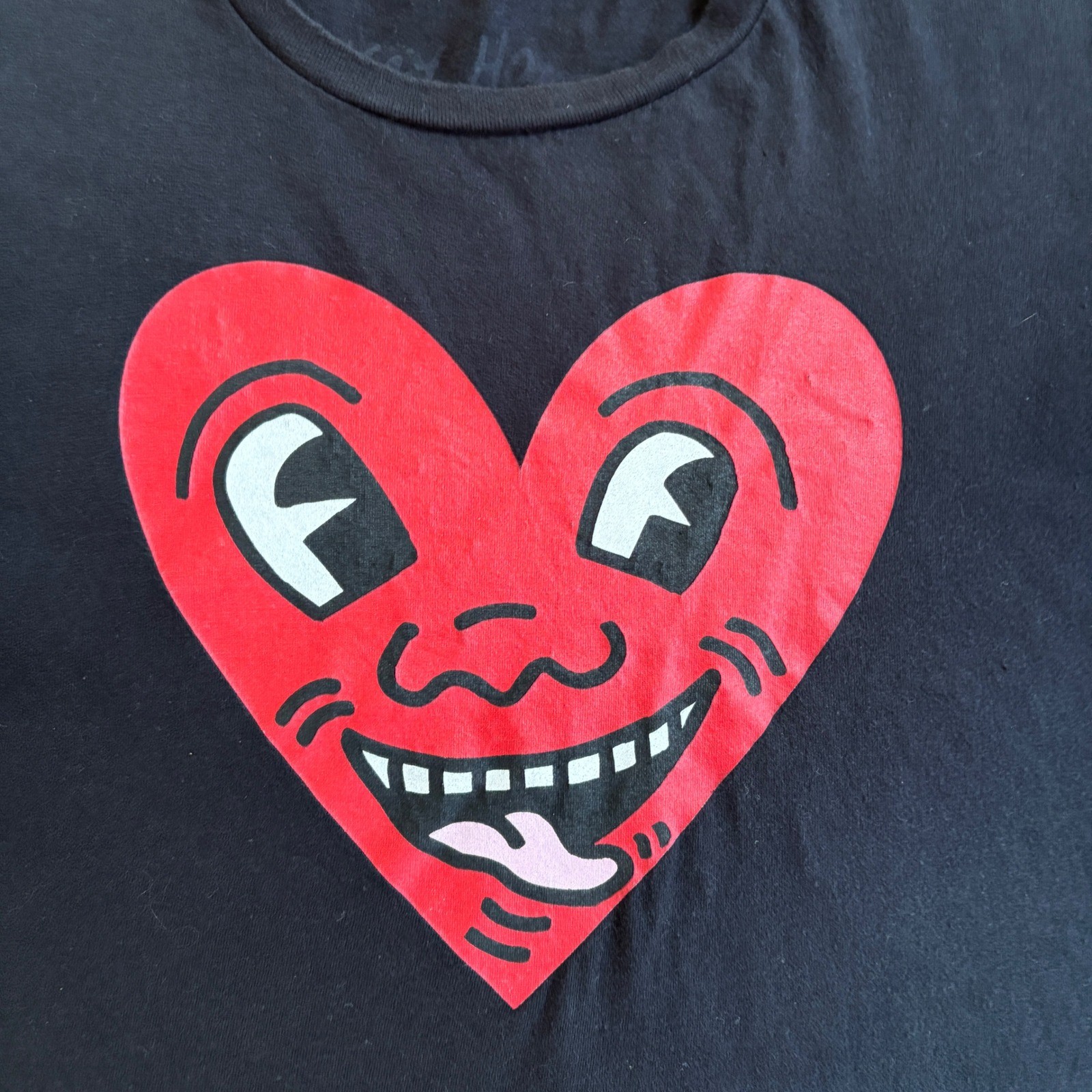 Keith Haring Graphic T-Shirt Heart Face Medium Black Mens Shirt Urban Streetwear