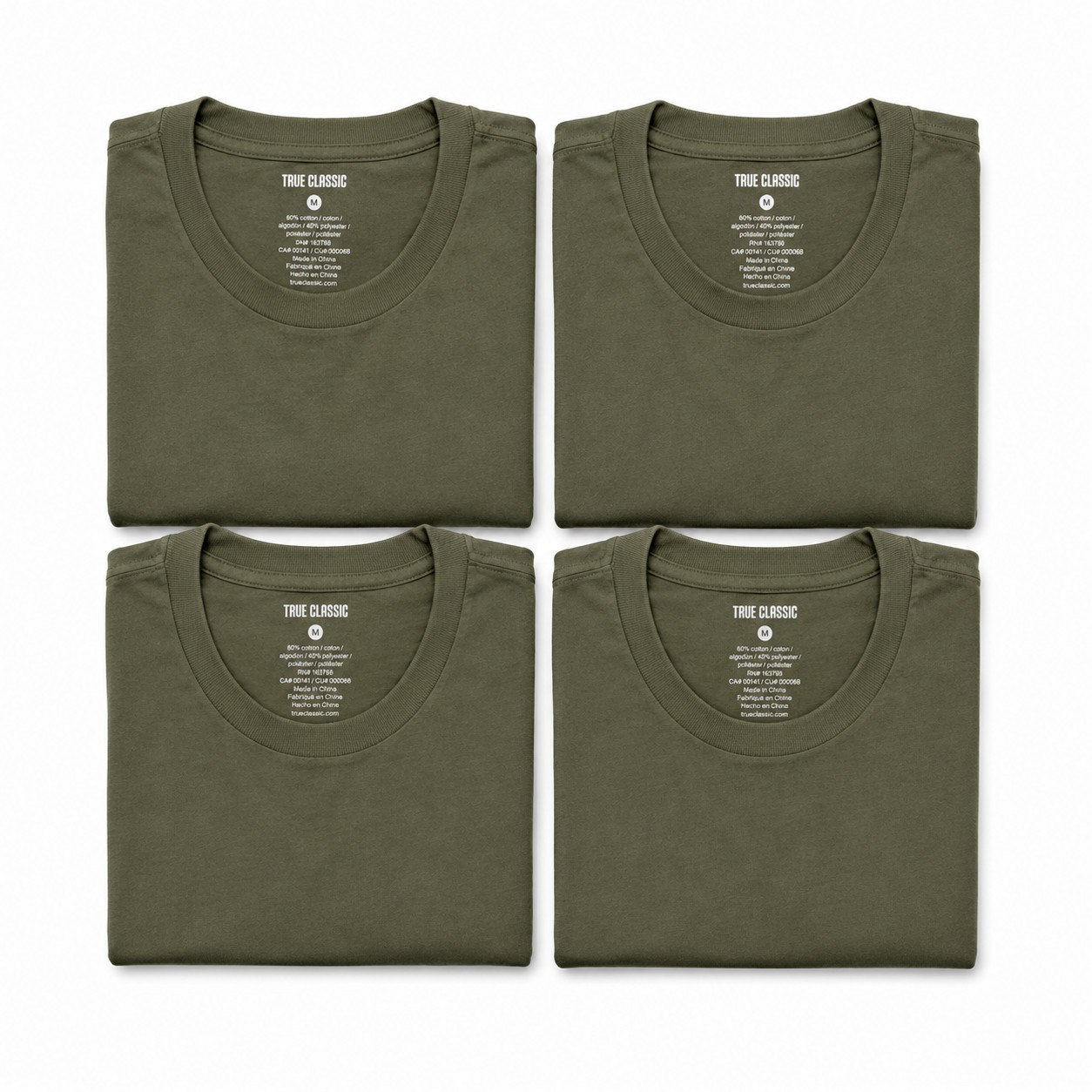 True Classic – Crew Neck – Short Sleeve T-Shirt – Olive Green – XX Large- 4 Pack