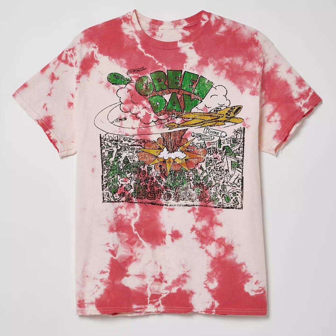 Green Day Dookie Tie Dye Pink Urban Outfitters Raw Hem T-Shirt Men&rsquo;s LARGE NWT