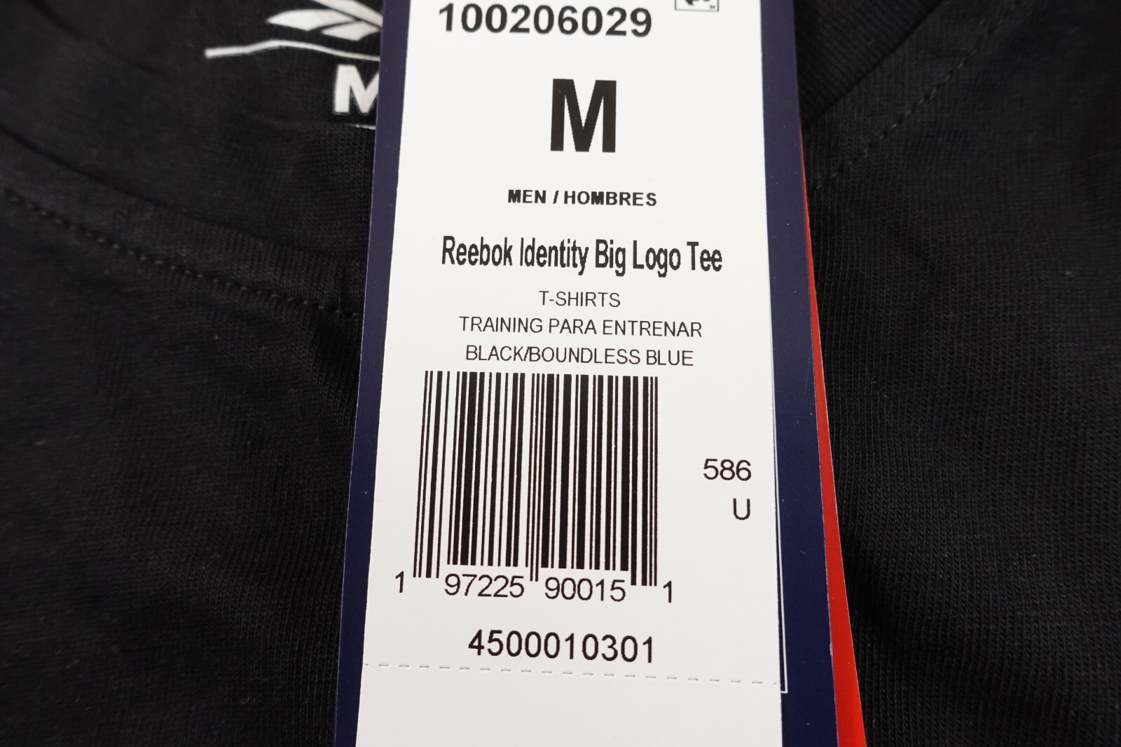 Reebok Mens Medium Black Short Sleeve Identity Big Stacked Logo T-Shirt NWT