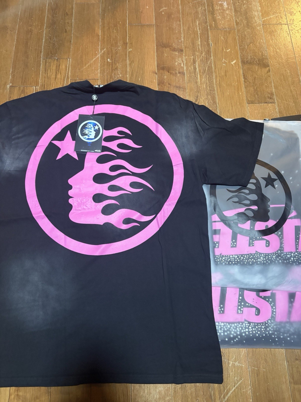 Hellstar T-Shirt Men’s Black & Pink w Rhinestones New