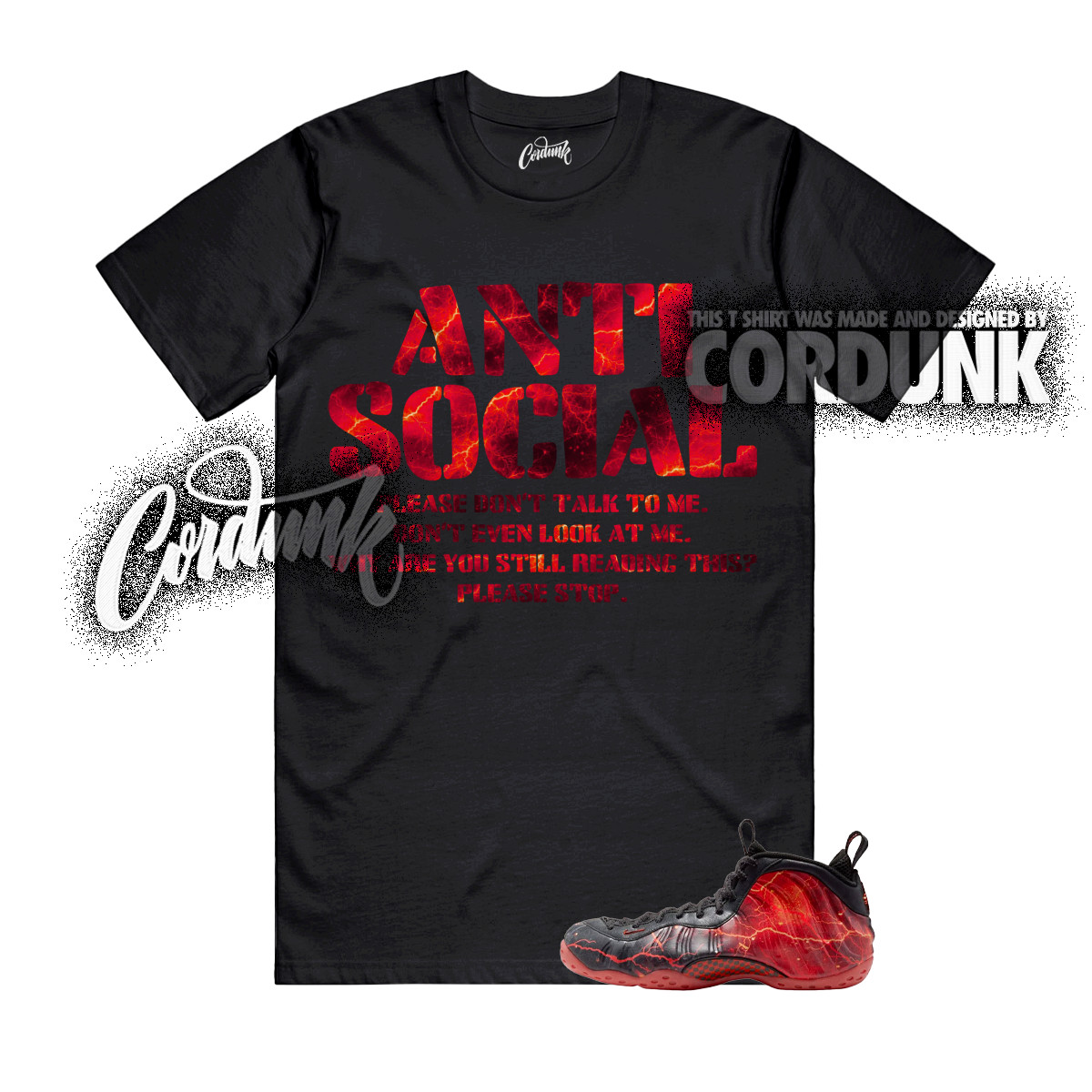 Foamposite One Stranger Black Bright Crimson Stormy Air T Shirt Match AS