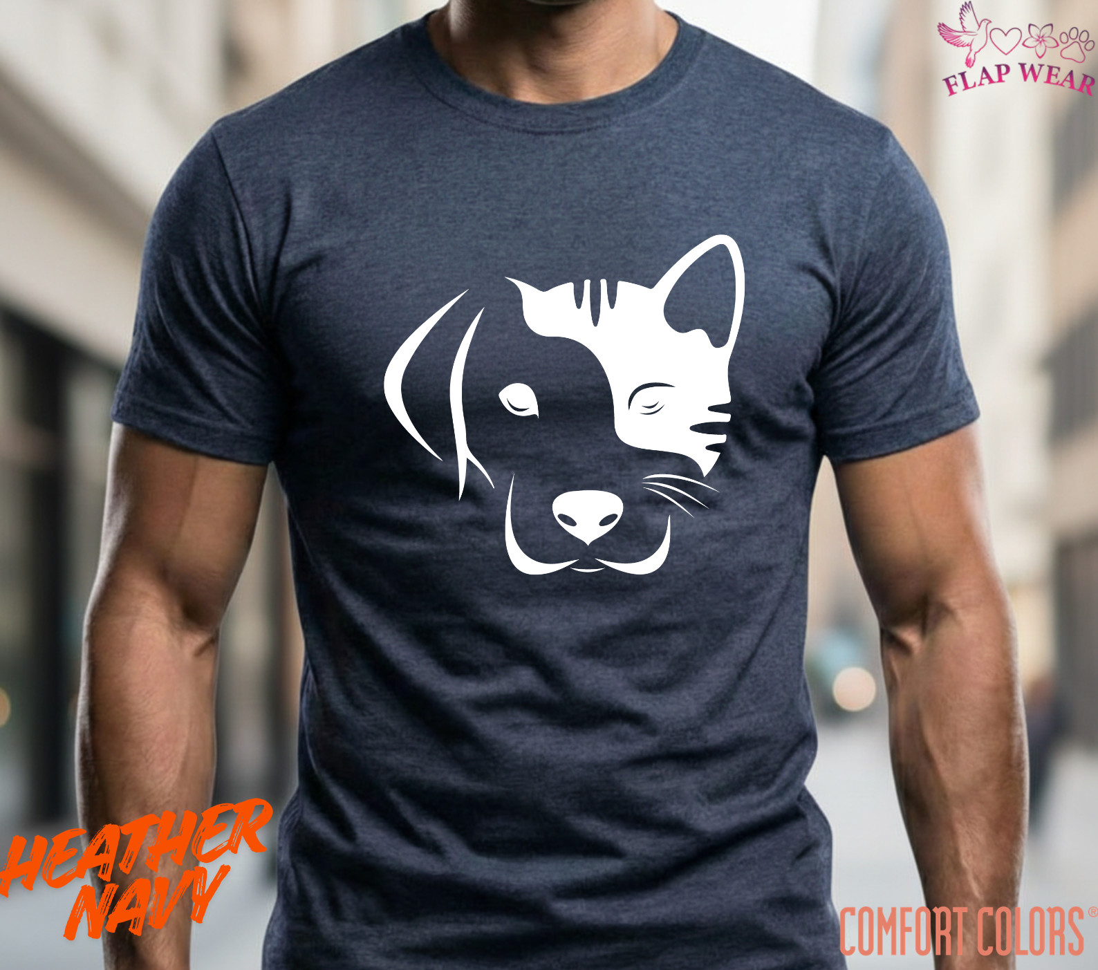 Dog and Cat Split Face T-Shirt – Minimalist Pet Lover Graphic Tee – Cute Dog Cat