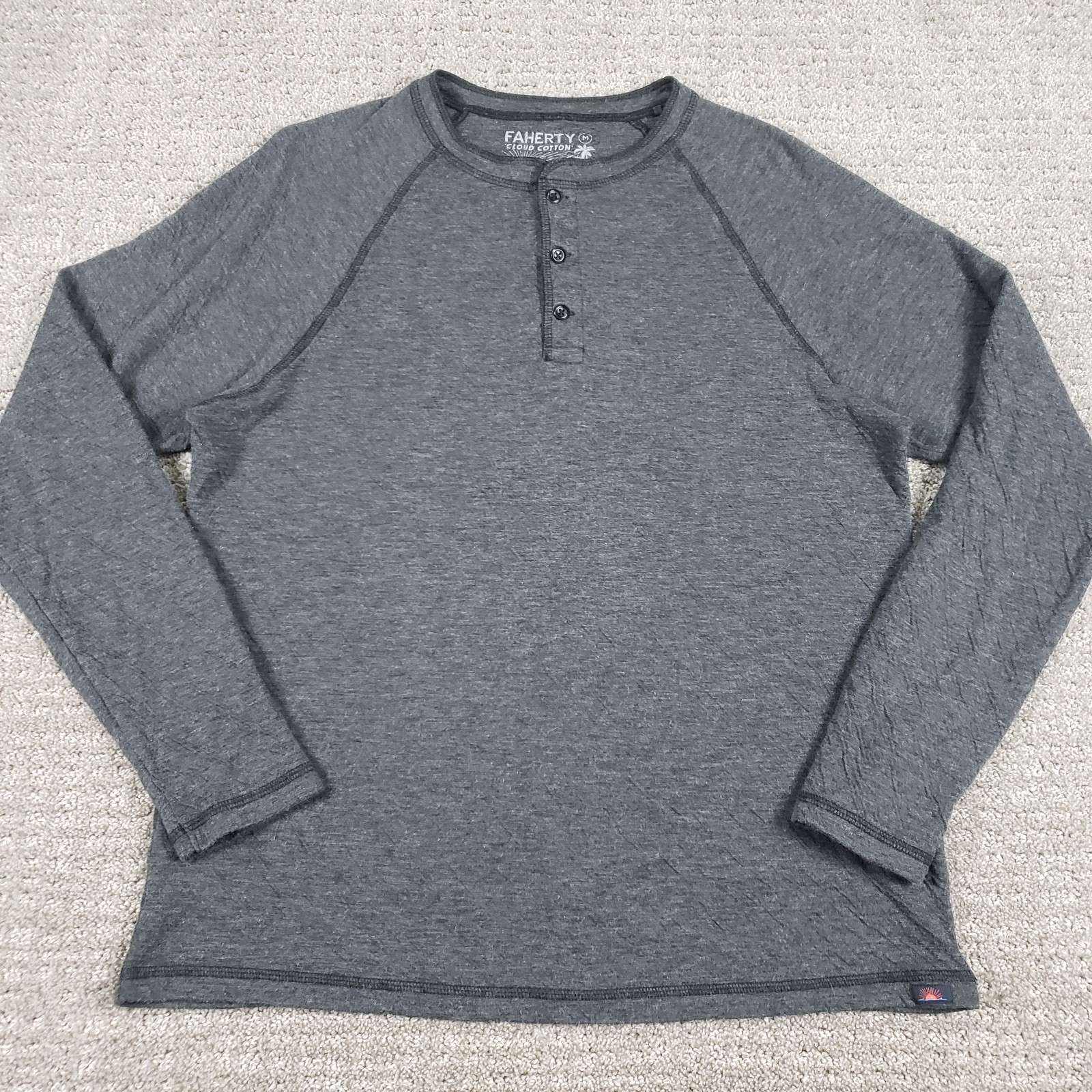Faherty Cloud Cotton Henley Shirt Mens (M) Gray Long Sleeve Pima Modal